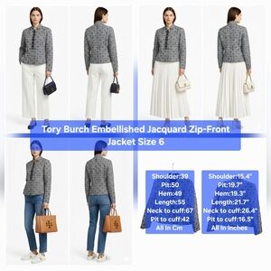 ​Tory Burch Embellished Jacquard Zip-Front Jacket Size 6
